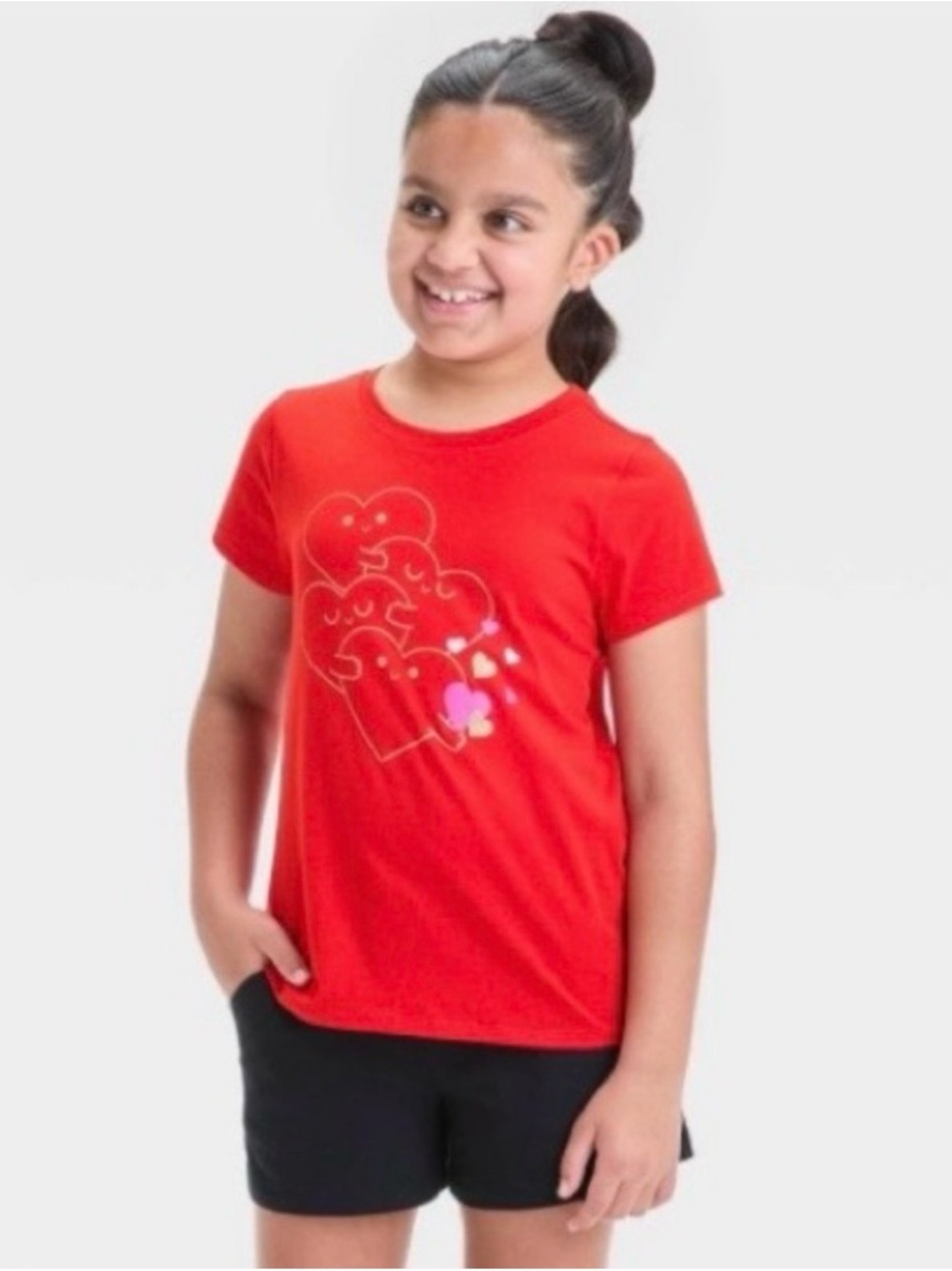Girls' Short Sleeve  'Hugging Hearts' Graphic T-Shirt - Cat & Jack Red Size S